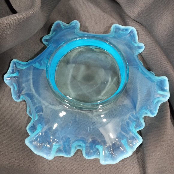 Vintage Fenton Blue Opalescent Ruffle Top Saucer - Picture 2 of 6